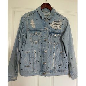 Topshop Denim Studded Destroyed Oversized Jacket